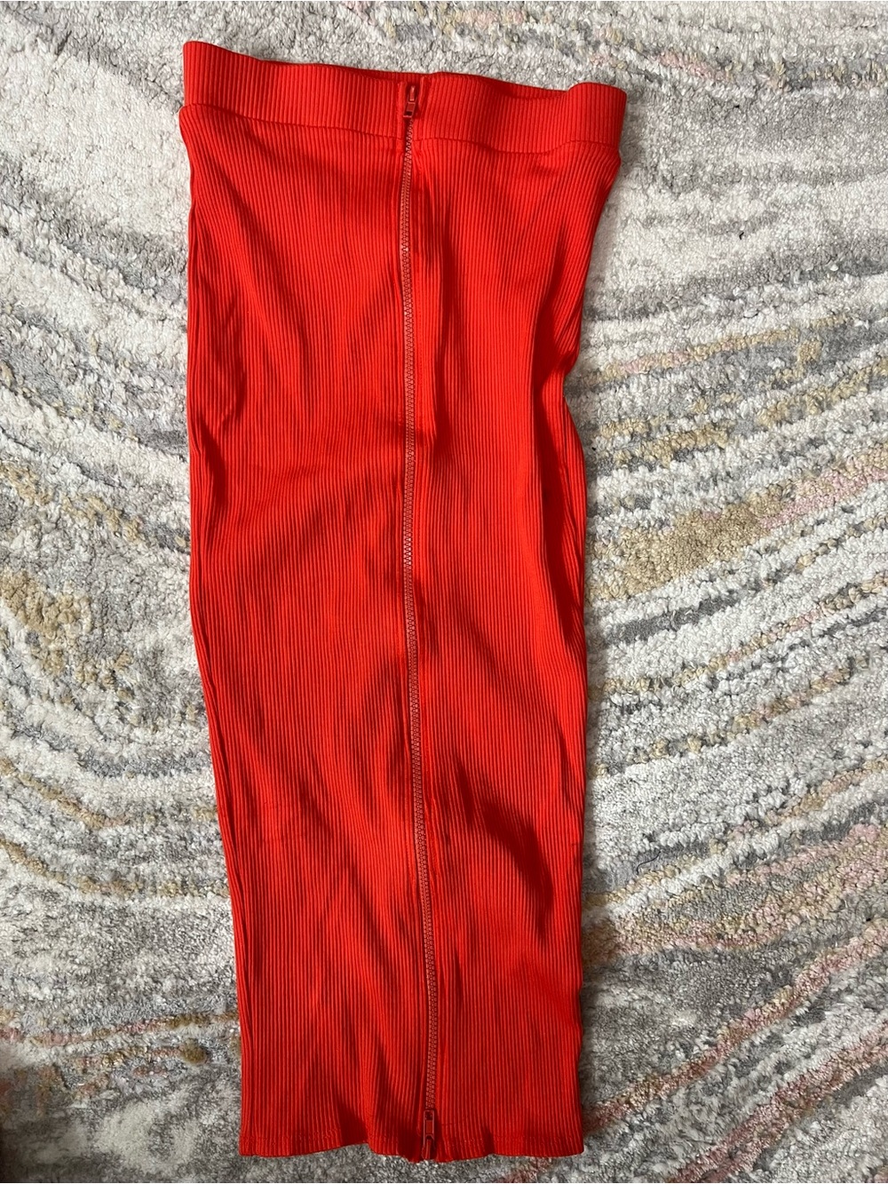 Fashion Nova Ribbed Zip-Front Pencil Skirt in Bright Orange - Picture 2 of 8